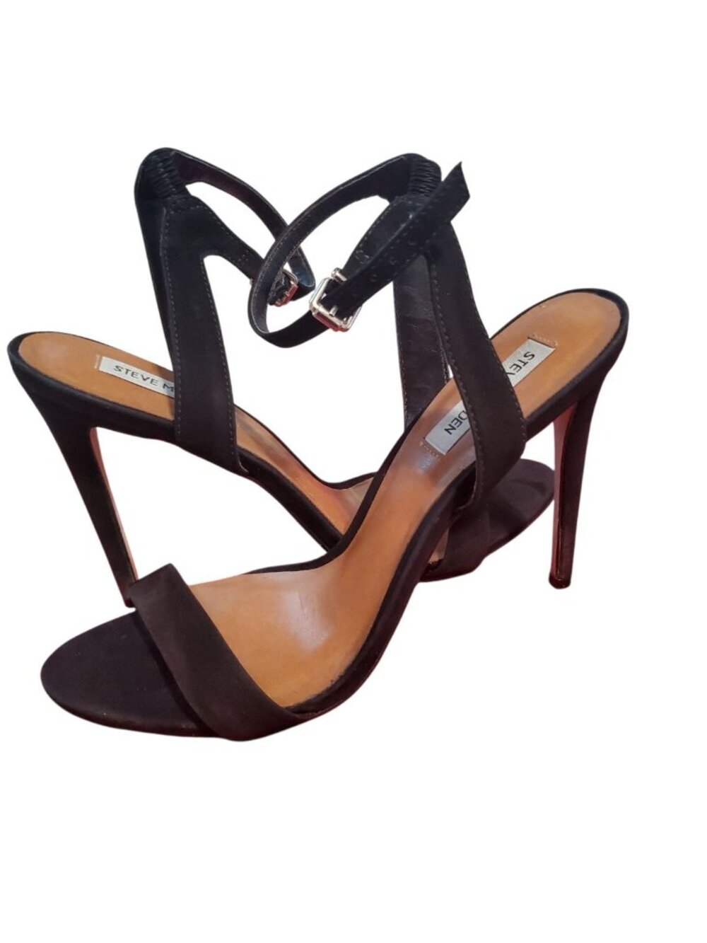 Steve Madden Ankle Strap Stiletto High Heel Suede Sandals Black Size 10M - Picture 9 of 12